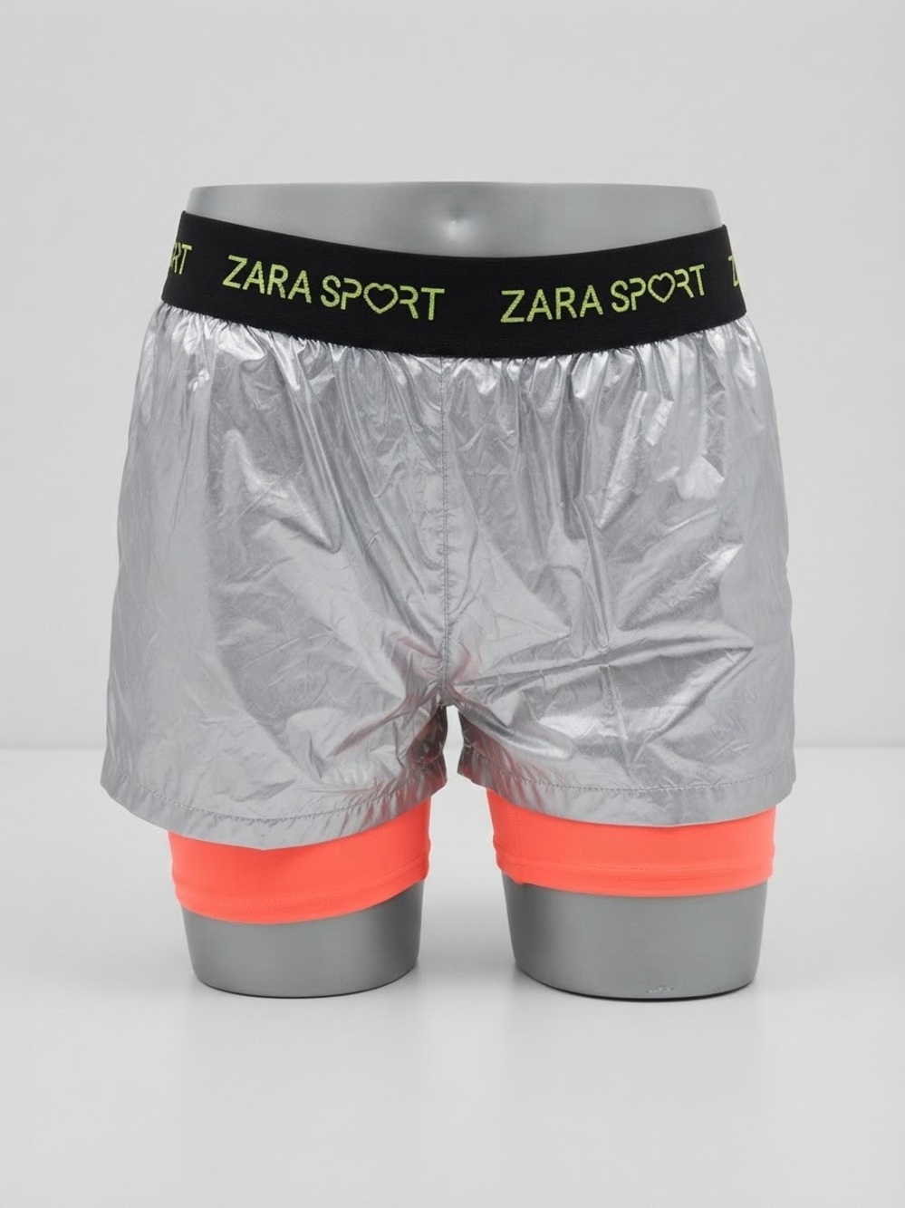 ZARA Sport Girls Metallic Silver Layered Running Shorts 13-14 164cm NWT